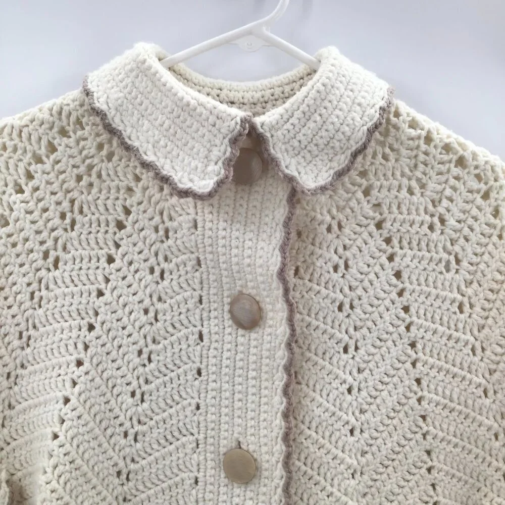 VTG Hand Crochet OS Capelet Short Cape Cream Boho Cottagecore Cosplay Prairie